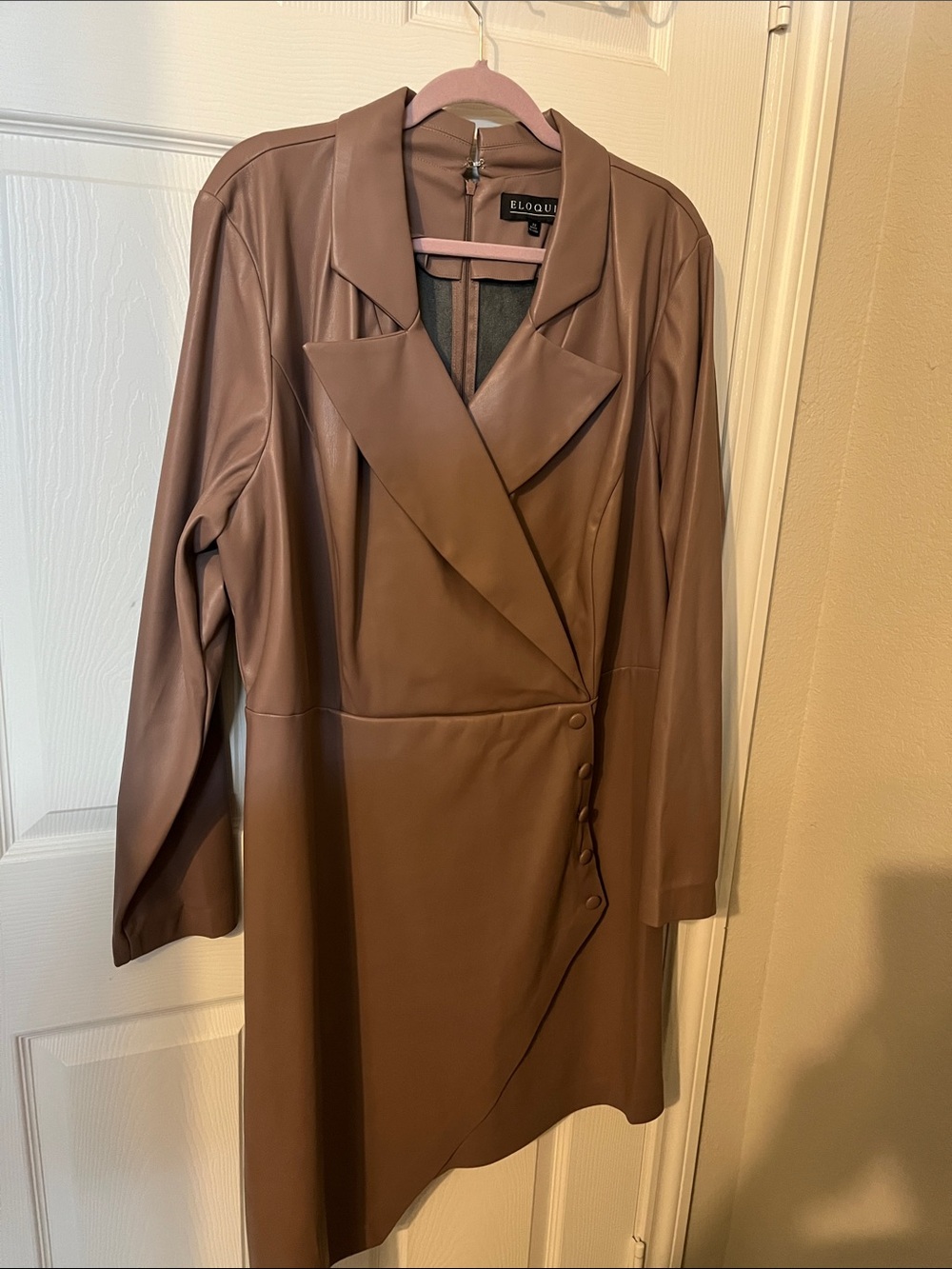 Eloquii Taupe Faux Leather Asymmetrical Dress